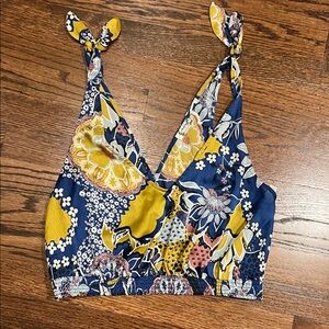 Free People Blue and Yellow Floral Tie-Strap Tank Top